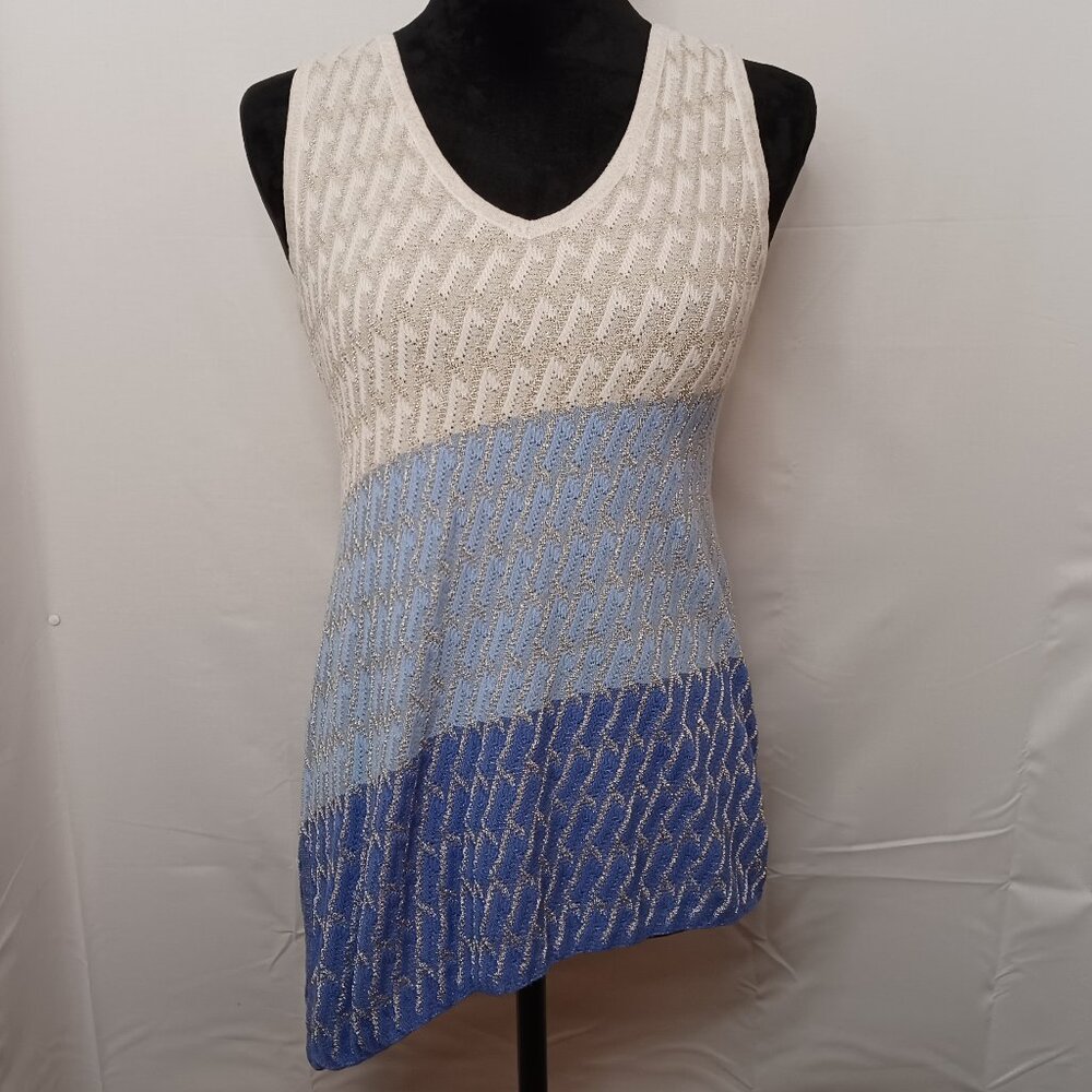 White House Black Market Metallic Blue Tan Gold Tank Size Small